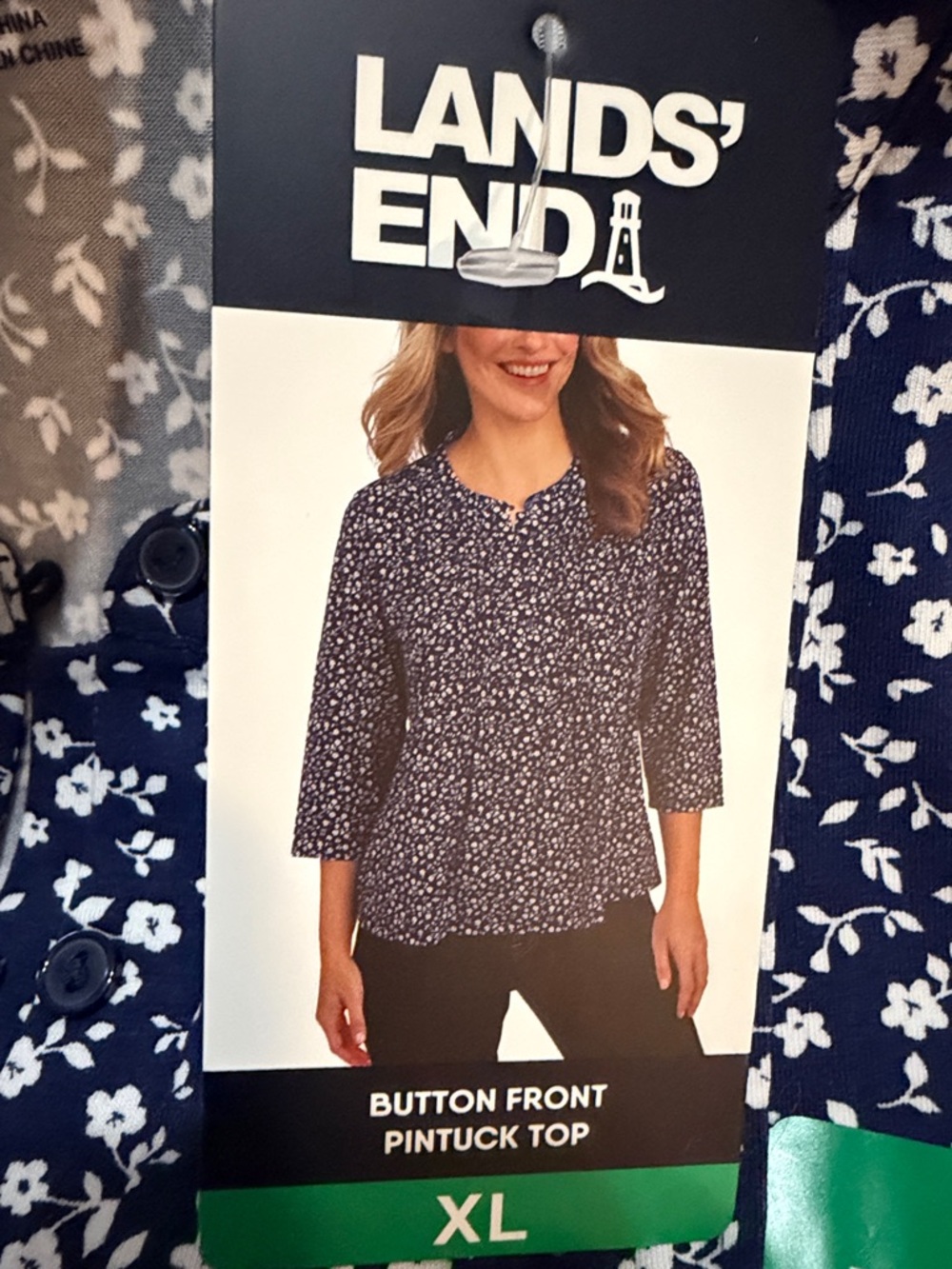 Lands’ End Pintuck 3/4 Sleeve Top XL NWT - Picture 1 of 5